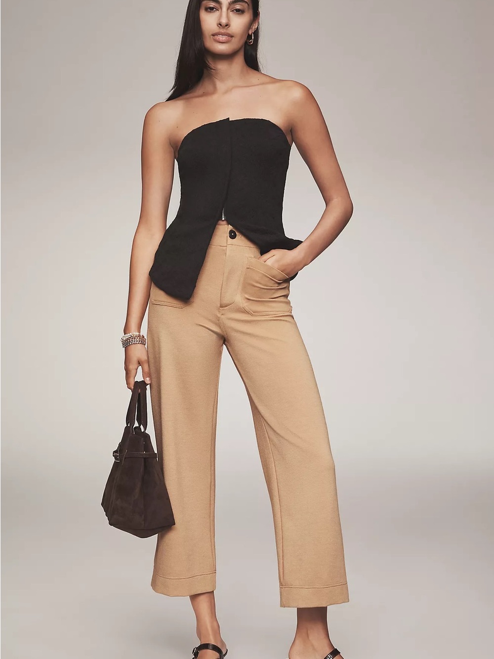 NWT Anthropologie Size 25 The Colette Knit Crop Wide-Leg Trousers by Maeve Camel